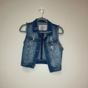 YMI Jean Medium Wash Denim Cropped Vest Jacket- medium